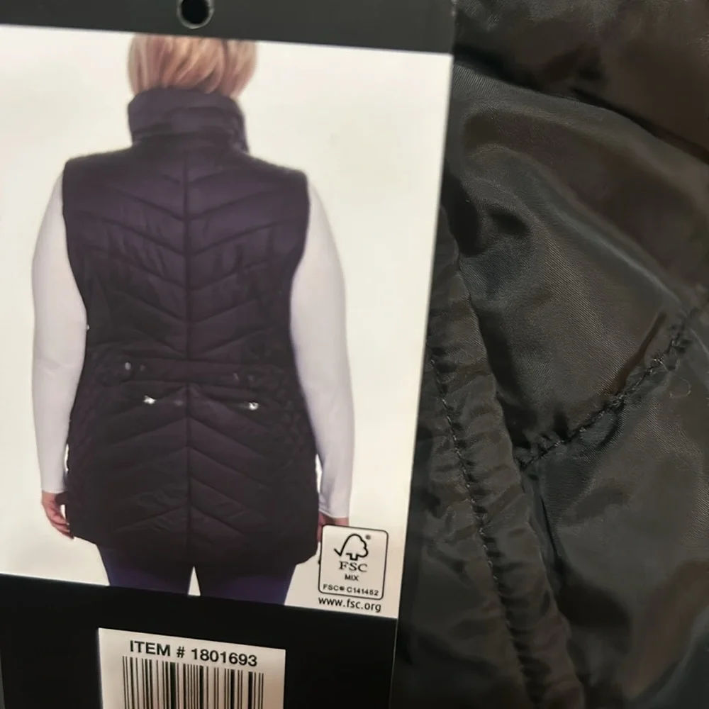 Weatherproof Quilted Puffer Long Vest Pockets with Zipper Black Size L, NWT - Picture 4 of 5